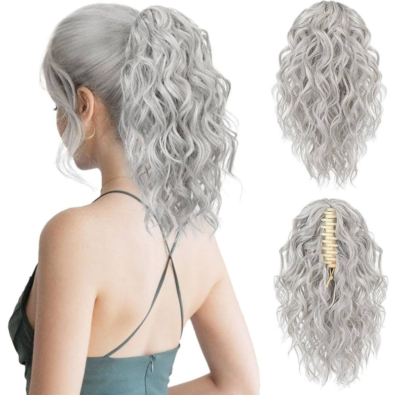 Wave shaped synthetic heat-resistant wig with bangs -  12 inches