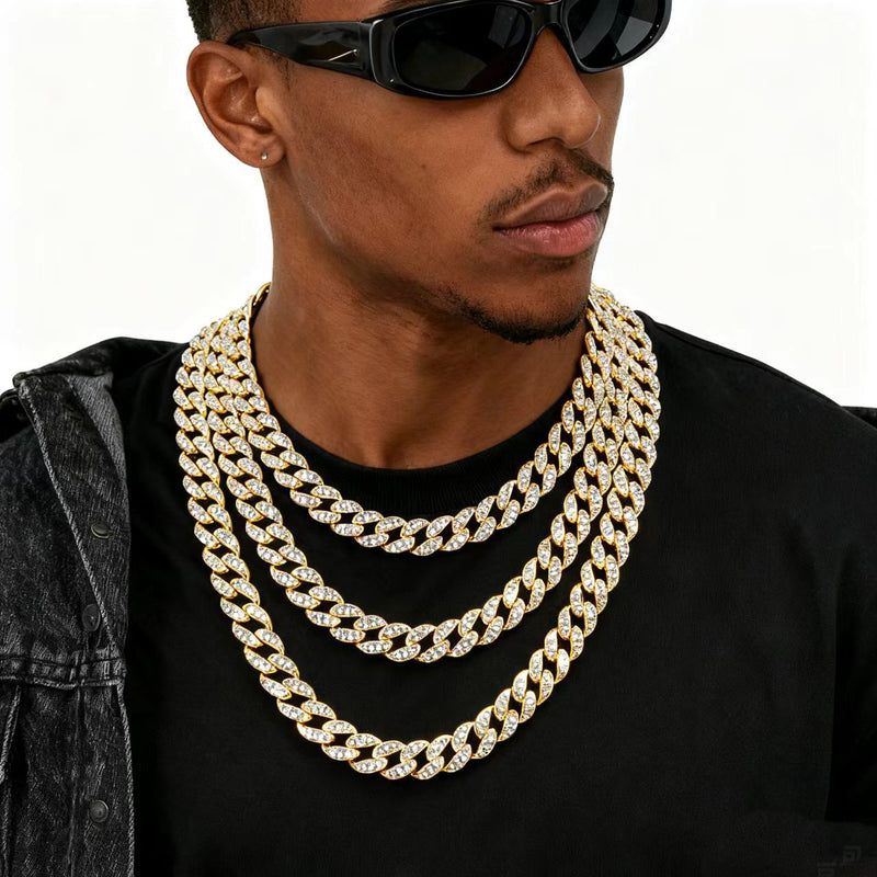 Iced Out Cuban Link Chain Necklace for Men, 14K Gold/Silver/Rose Gold Plated CZ Diamond Chain, 40/50/60cm Hip Hop Jewelry
