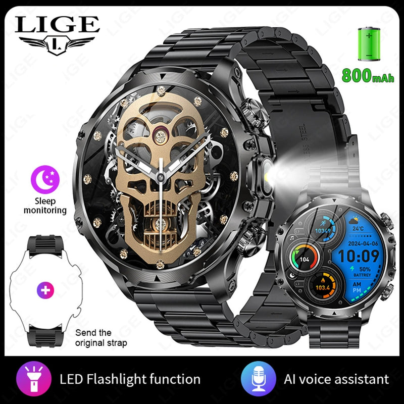 AK75 Smart Watch 1.85" Round Screen Bluetooth Call Heart Rate Blood Oxygen Multi‑Sport Fitness Watch