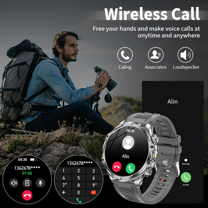 AK75 Smart Watch 1.85" Round Screen Bluetooth Call Heart Rate Blood Oxygen Multi‑Sport Fitness Watch