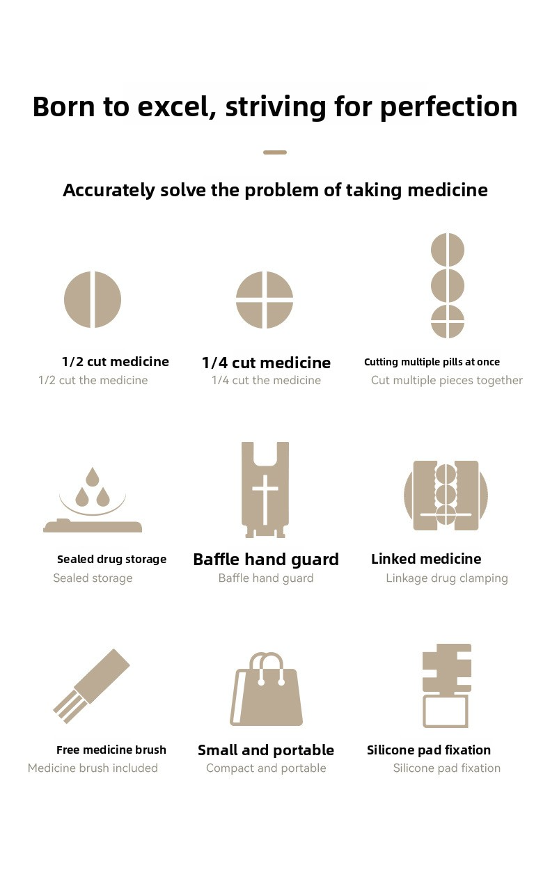 Quarter cut medicine dispenser accurately divides everything into two pills and a portable storage box