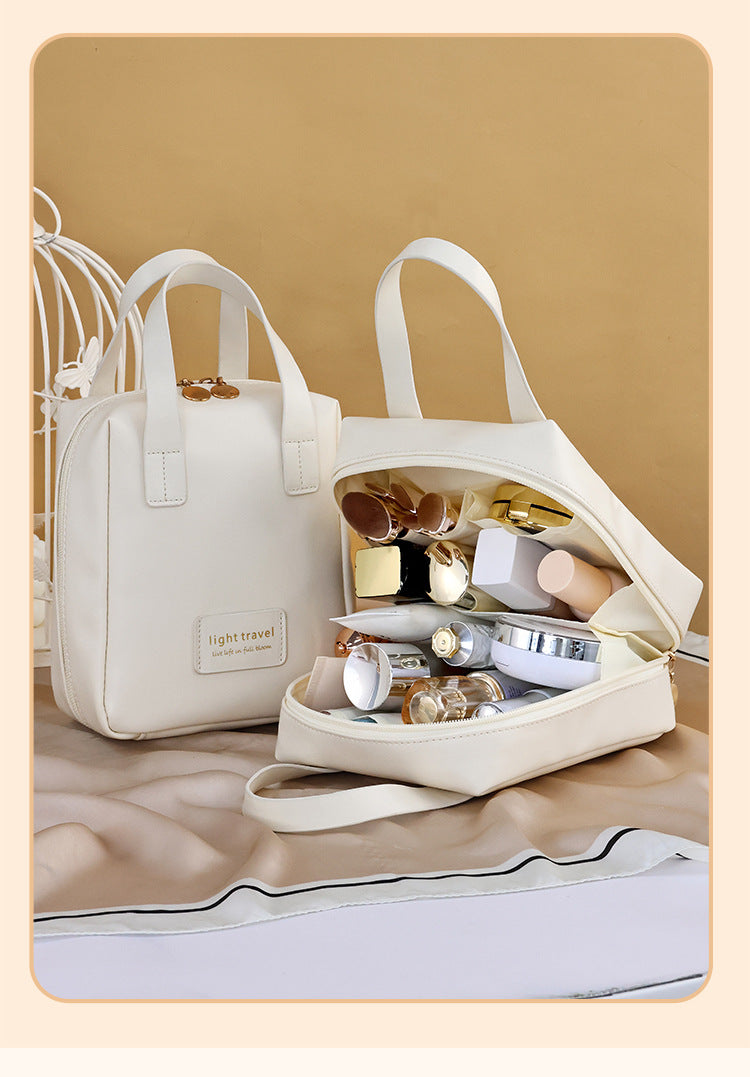 PU Leather Large Capacity Handheld Hard Shell Cosmetics Makeup Bag Travel Portable Toilet Storage Bag