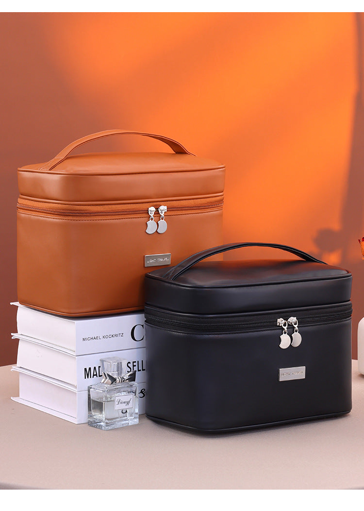 Womans Fashion Luxury Genuine Large PU Leather Waterproof Makeup Cosmetic Case Travel Makeup Storage Bag