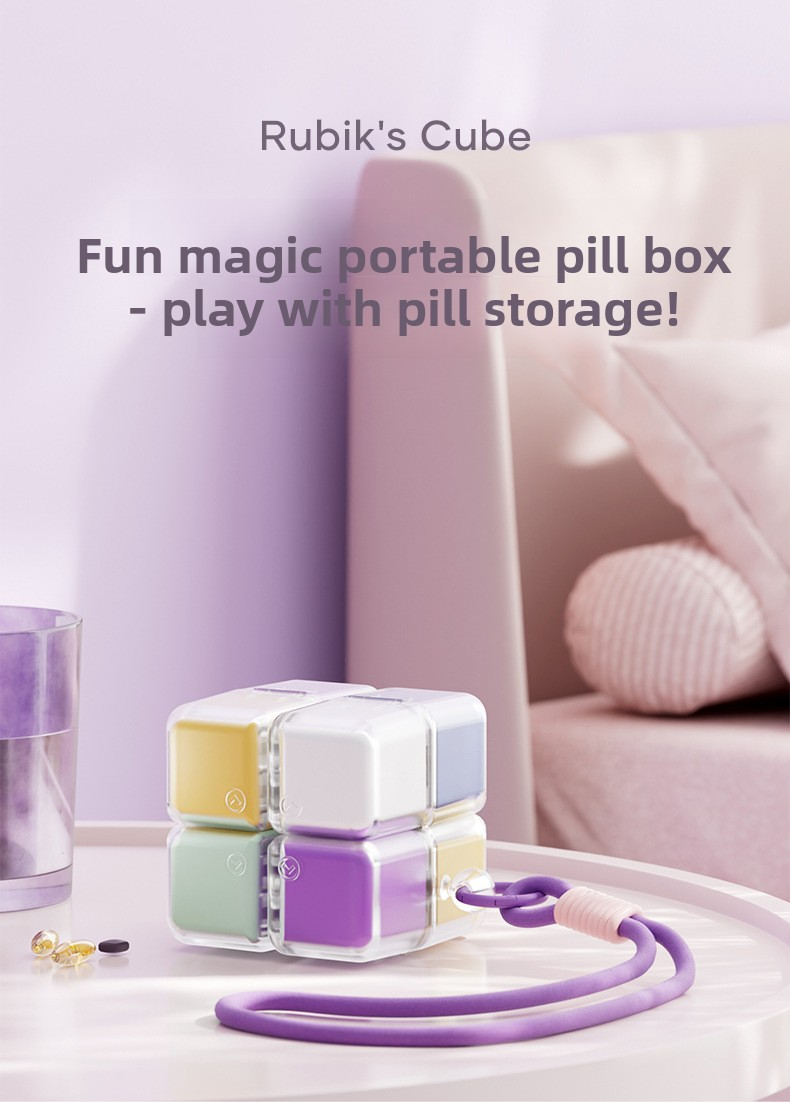 Rubik's Cube Portable Packaging Storage Box, 7-Day Weekly Portable Medication Storage Box