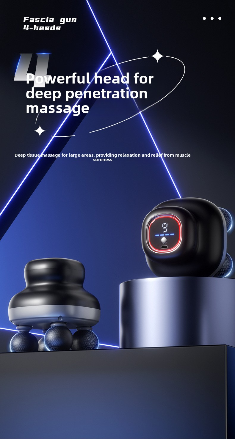 Four head fascia gun massager mini professional strong earthquake relaxation massage gun LCD display high-frequency vibration gun