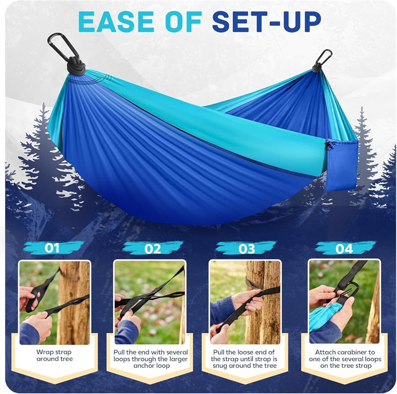 Portable Double Camping Hammock with Tree Straps & Carabiners, Lightweight Nylon Hammock for Outdoor Hiking, Camping, Travel, Backpacking