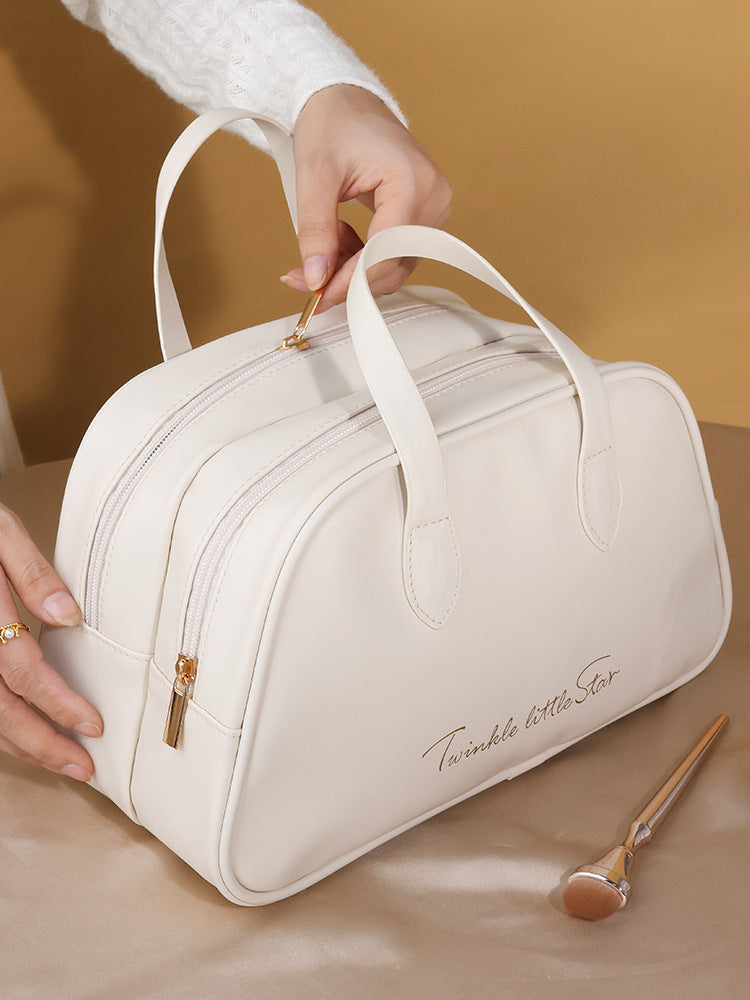 New Double-layer Portable Storage Fashionable PU Storage Bag with Hand Enhanced Appearance for Grooming and Storage