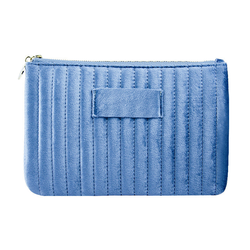 Soft Durable Velvet Cosmetic Bags Large Zipper Striped