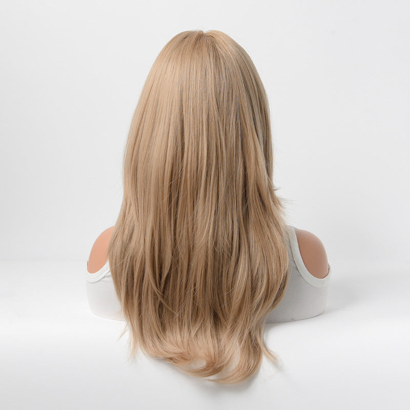 Womans Long Layered Ash Blonde Wig with Bangs, Heat Resistant Synthetic Hair, Natural Looking Wig for Daily Wear & Party