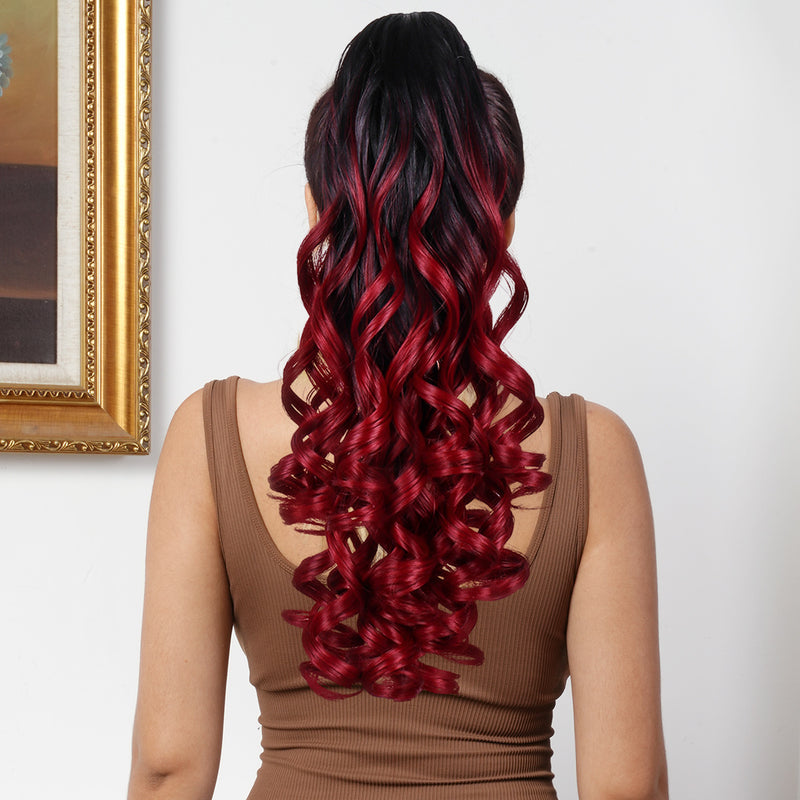 20 inch wavy claw clip ponytail wig Red