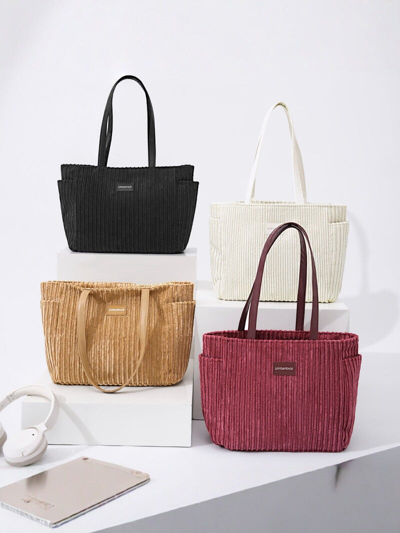Women's Corduroy Tote Bag Large Capacity Casual Shoulder Handbag