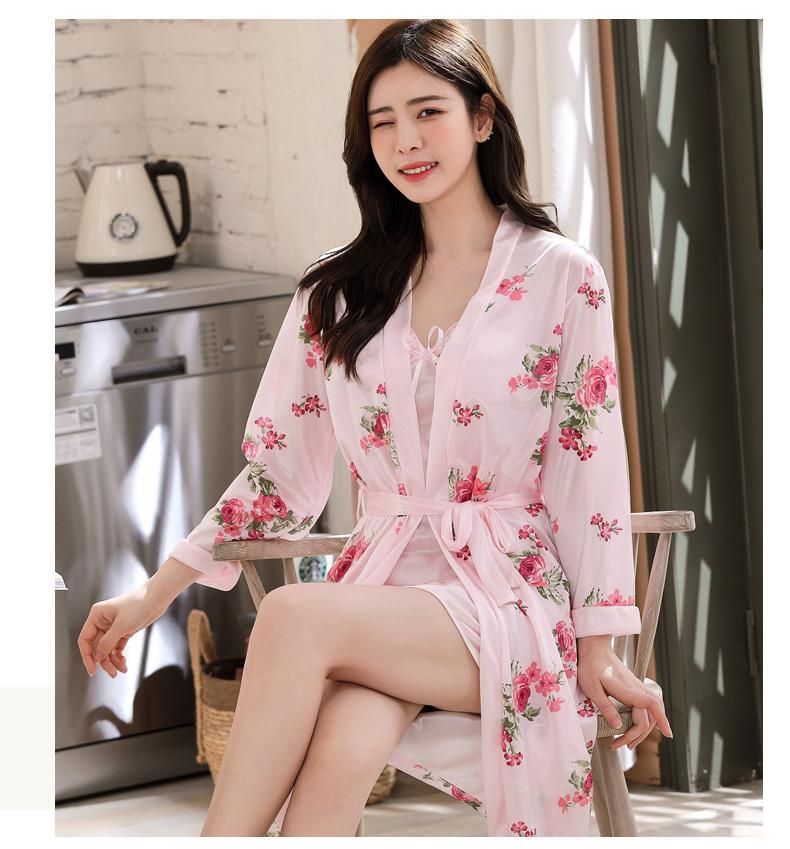 Woman Ice Silk Sleepwear Two-Piece Set with Straps, Underwire, and Bust Pads