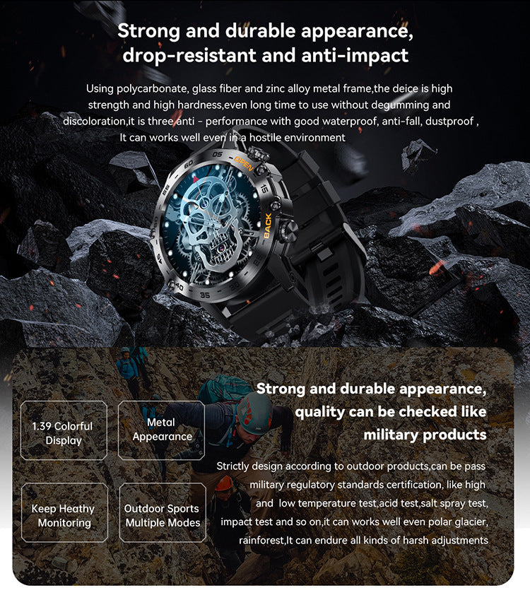 Outdoor Tactical Smartwatch, 1.39" IPS Screen, 120+ Sports Modes, Health Monitoring, Bluetooth Call, Fitness Tracker for Men