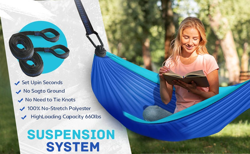 Portable Double Camping Hammock with Tree Straps & Carabiners, Lightweight Nylon Hammock for Outdoor Hiking, Camping, Travel, Backpacking