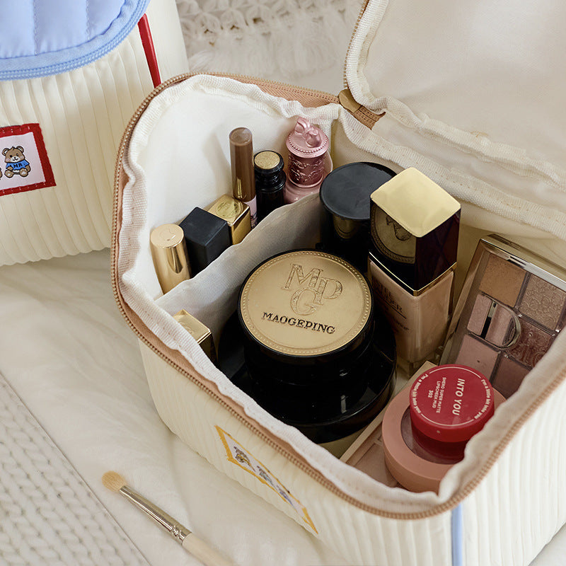 Travel Pink Fluffy Cosmetic Storage Bag Cute Cartoon Large Capacity Portable Corduroy Zipper