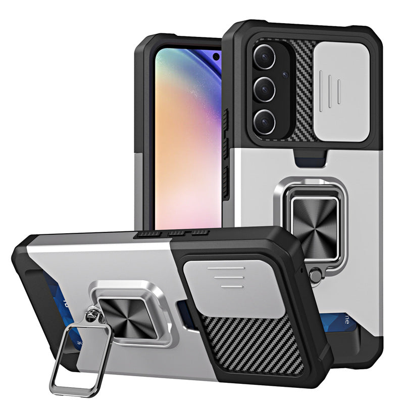 Slide Camera Card Slot Armor Phone Case for Samsung Galaxy S26 Magnetic Ring Stand Back Cover