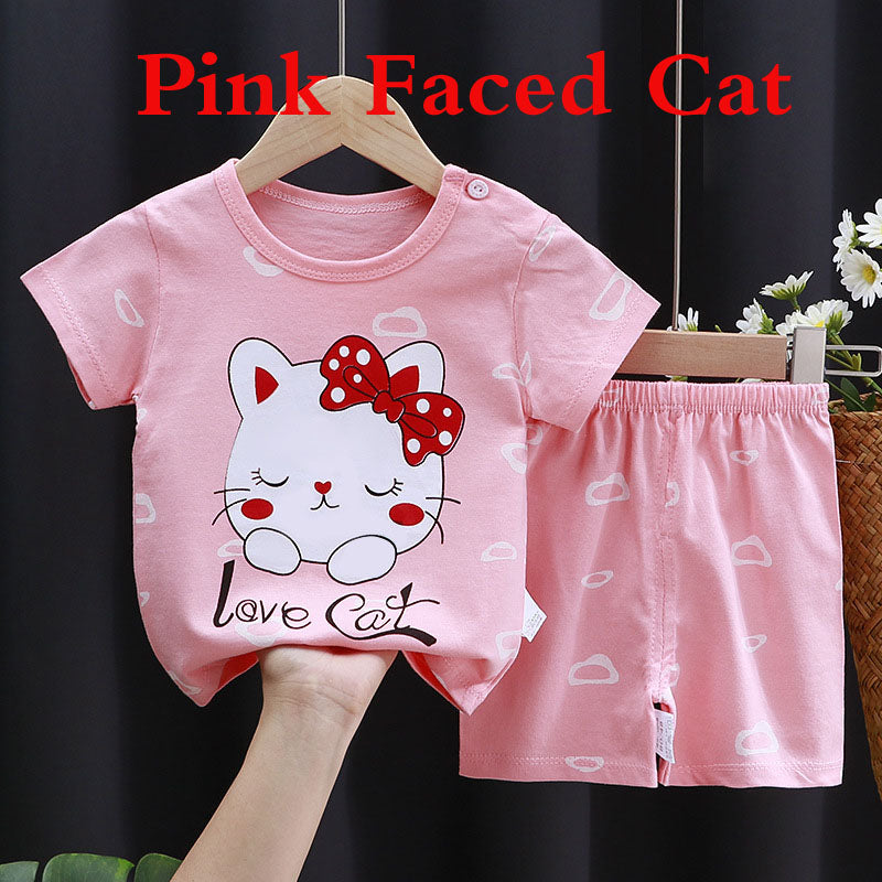 Children's short sleeved set, pure cotton girls' summer clothes, boys' t-shirts, two pieces of baby clothes, Korean version children's clothing, new style