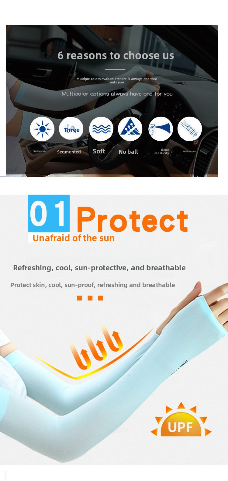 Summer open toed outdoor cycling and driving, cool hand sleeves, arm protection, one piece, refreshing ice silk sunscreen sleeve cover