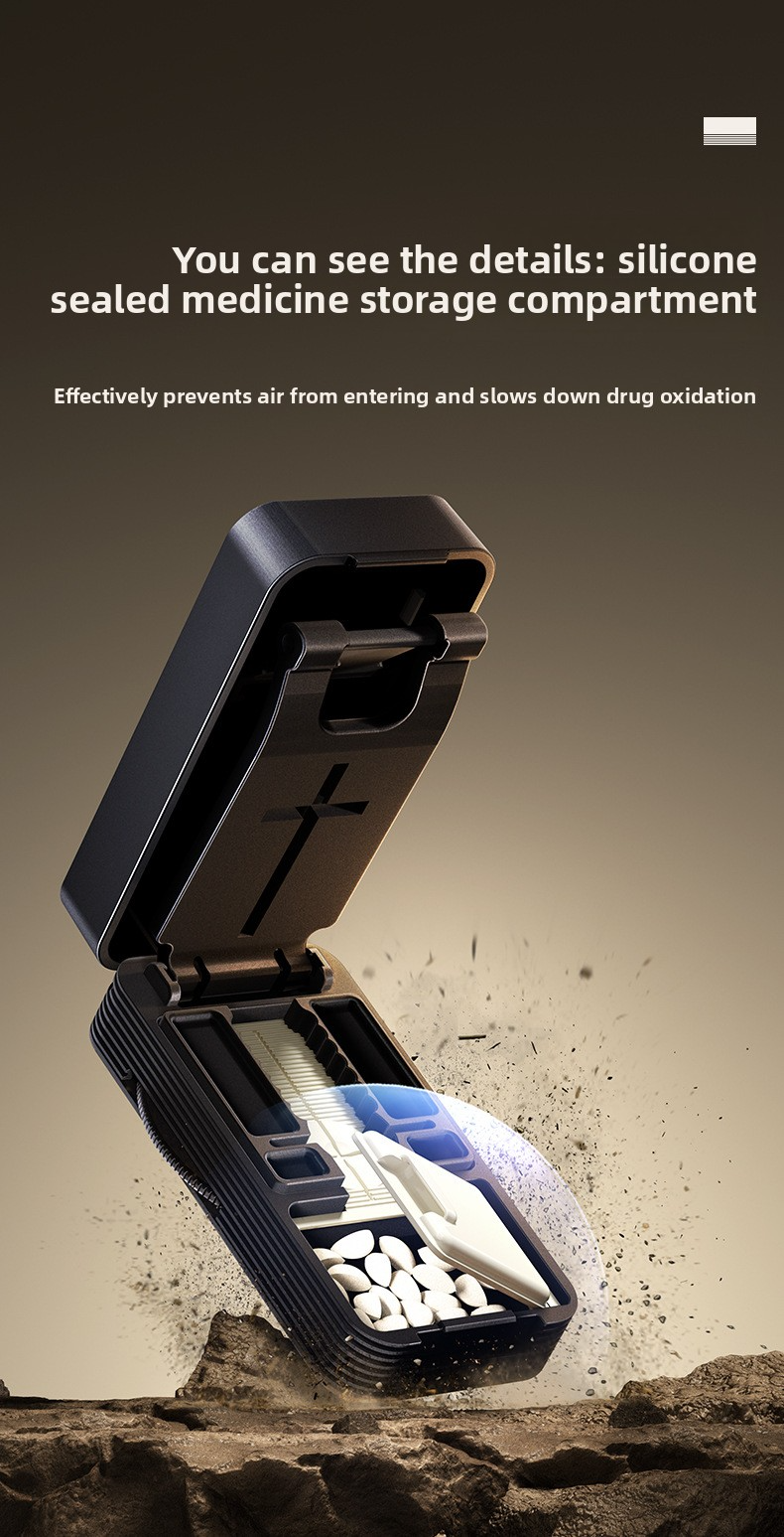 Quarter cut medicine dispenser accurately divides everything into two pills and a portable storage box