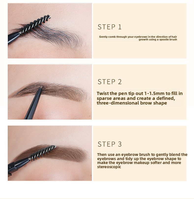 3 double headed eyebrow pencils, extremely fine, easy to color, three-dimensional, long-lasting, non smudging makeup triangle head eyebrow pencil