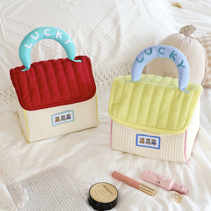 Travel Pink Fluffy Cosmetic Storage Bag Cute Cartoon Large Capacity Portable Corduroy Zipper