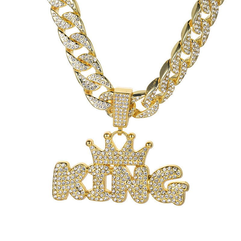 European and American style crown letter KING full diamond pendant thick Cuban chain trendy male hip-hop