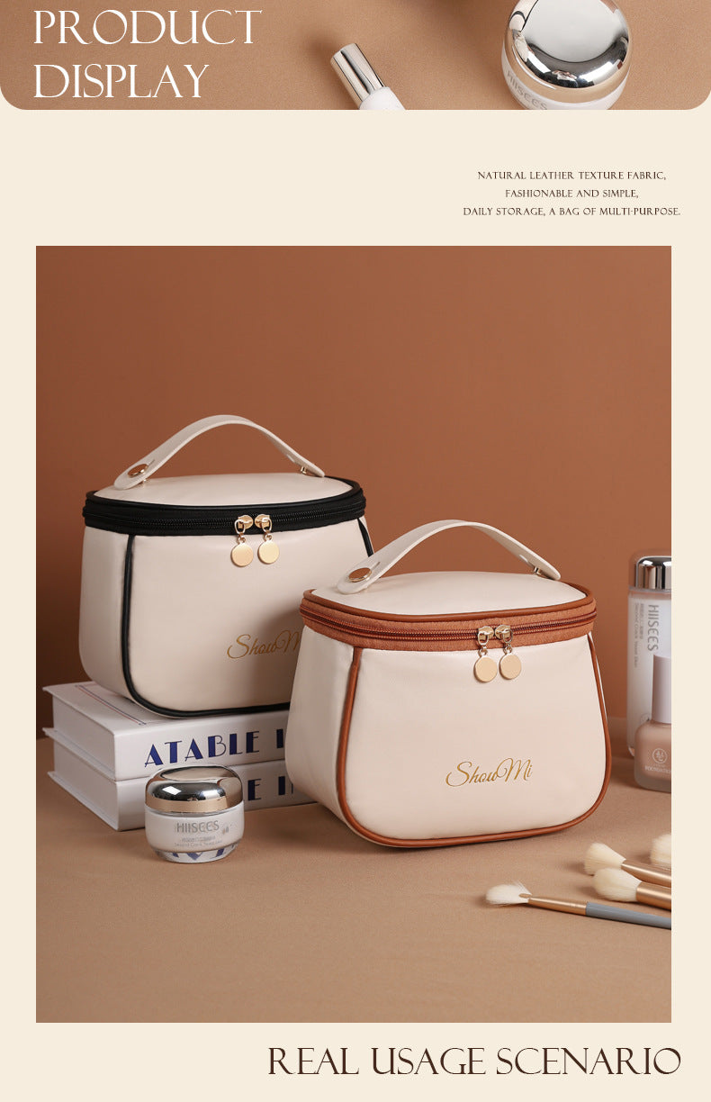 New Large Capacity Portable Cosmetic Bag Waterproof PU Makeup Storage Bag With Handle