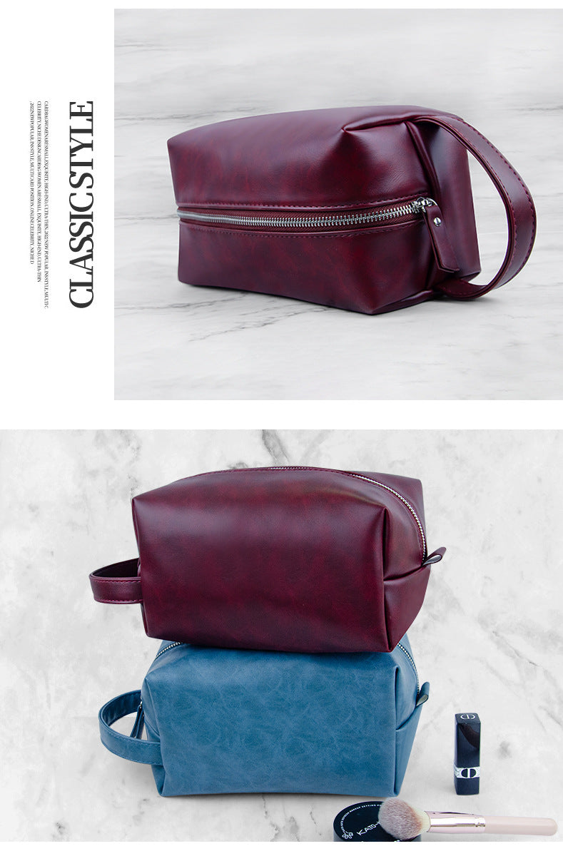 Travel Cosmetic Case for Woman Vintage PU Leather Large Capacity Makeup Organizer Bag with Secure Double Zipper