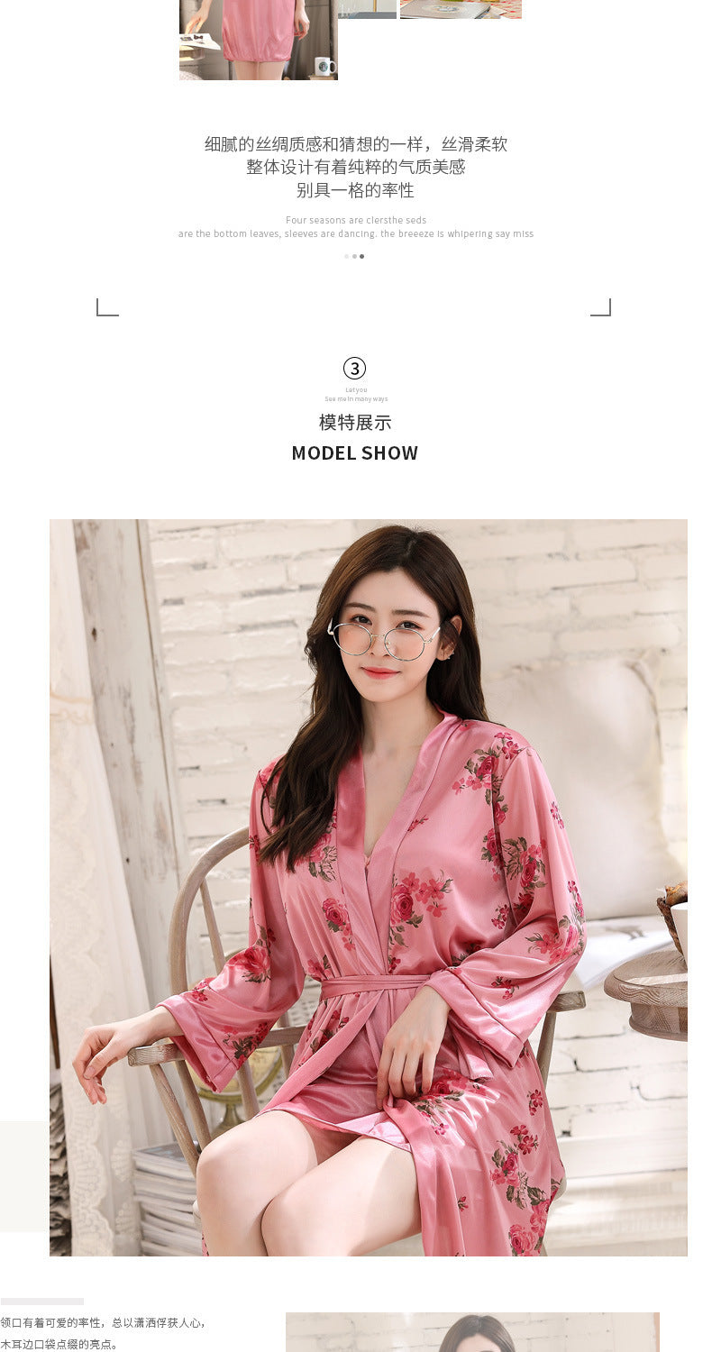 Woman Ice Silk Sleepwear Two-Piece Set with Straps, Underwire, and Bust Pads