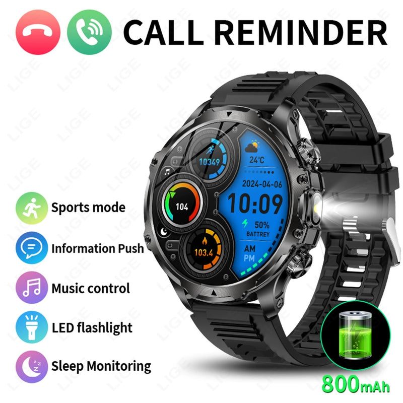 AK75 Smart Watch 1.85" Round Screen Bluetooth Call Heart Rate Blood Oxygen Multi‑Sport Fitness Watch