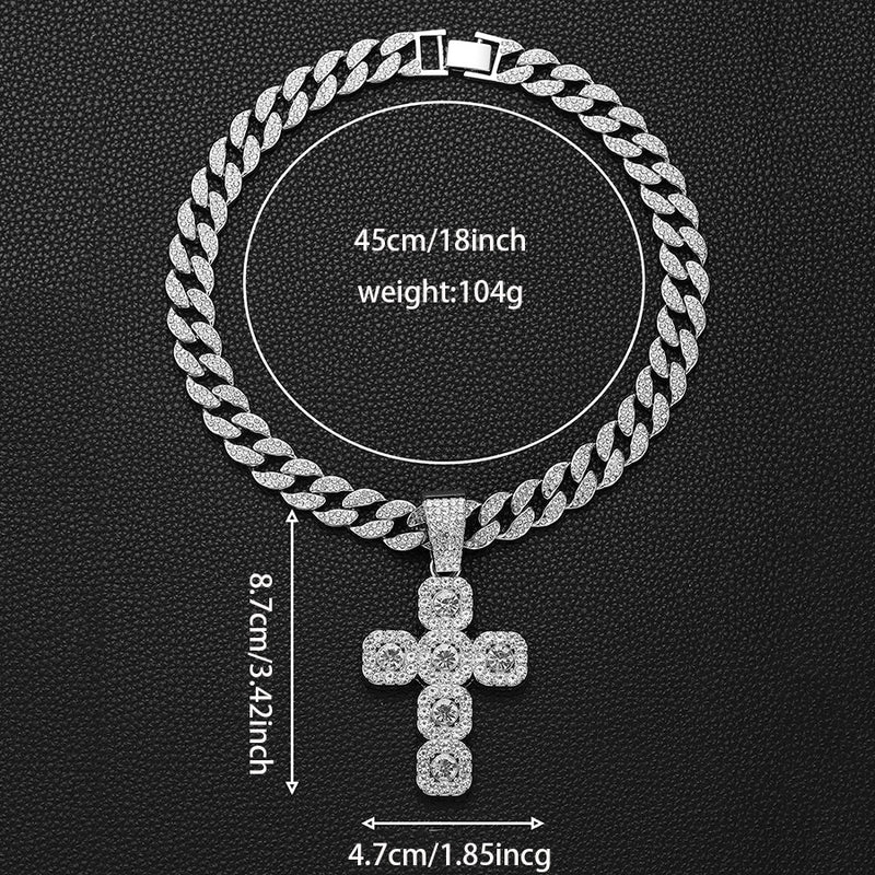 European & American Hip-hop Full Diamond Inlaid Cross Pendant Cuban Choker Necklace
