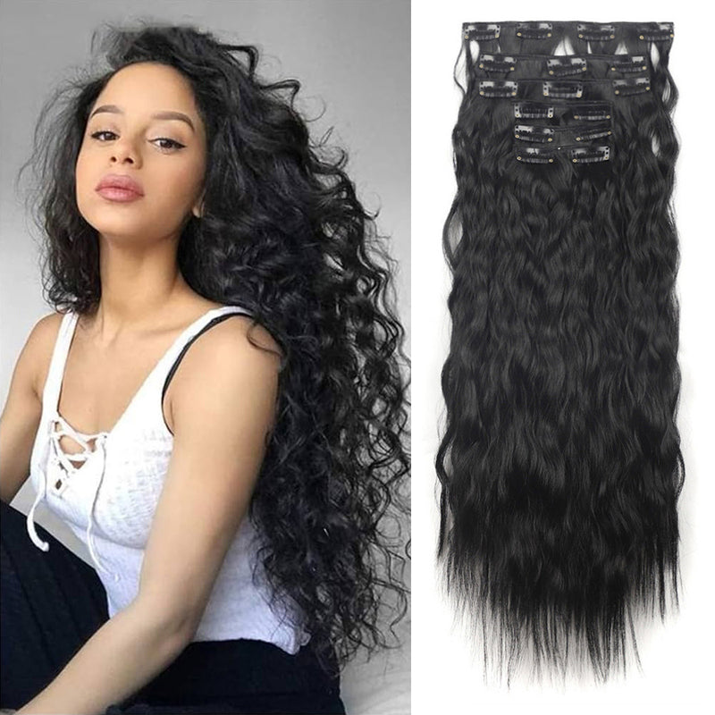 Wave shaped synthetic heat-resistant wig with bangs - 20 inches
