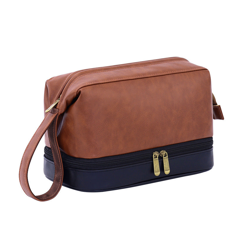 Business Trips Large Capacity Travel Toiletry Bag for Men Vintage Double Layer Design Multifunctional Portable Handheld Case