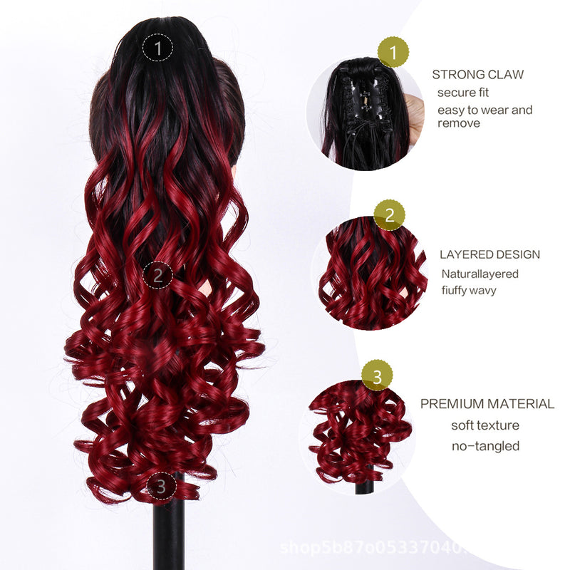 20 inch wavy claw clip ponytail wig Red