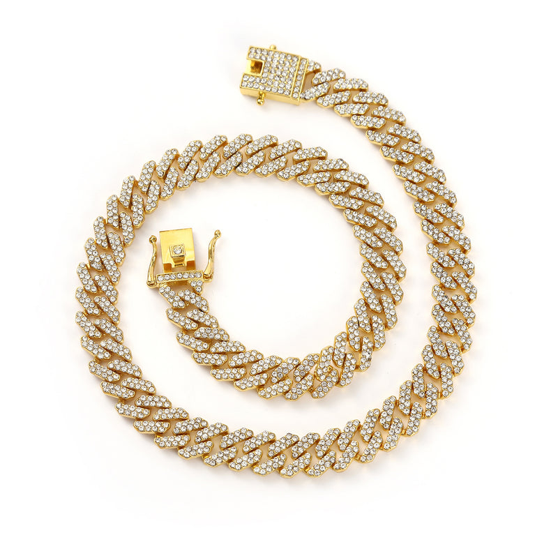 Iced Out Cuban Link Chain Necklace for Men, 14K Gold/Silver/Rose Gold Plated CZ Diamond Chain, 40/50/60cm Hip Hop Jewelry