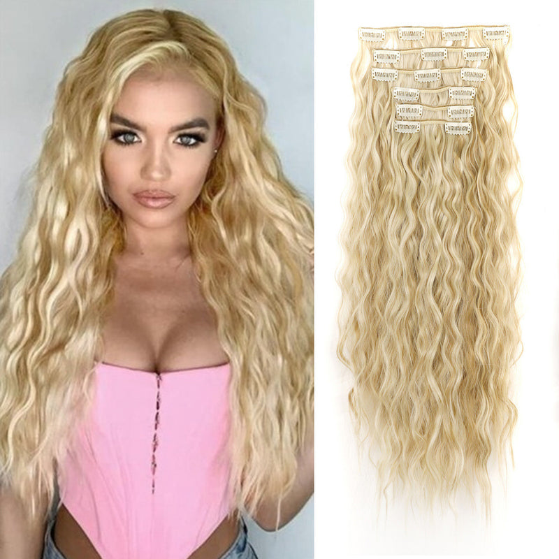 Wave shaped synthetic heat-resistant wig with bangs - 20 inches