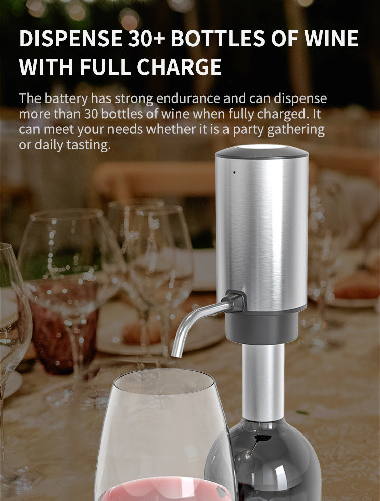 Electric Wine Aerator and Dispenser, Rechargeable One-Button Automatic Wine Pourer with Built-in Aerator, Type-C Charging