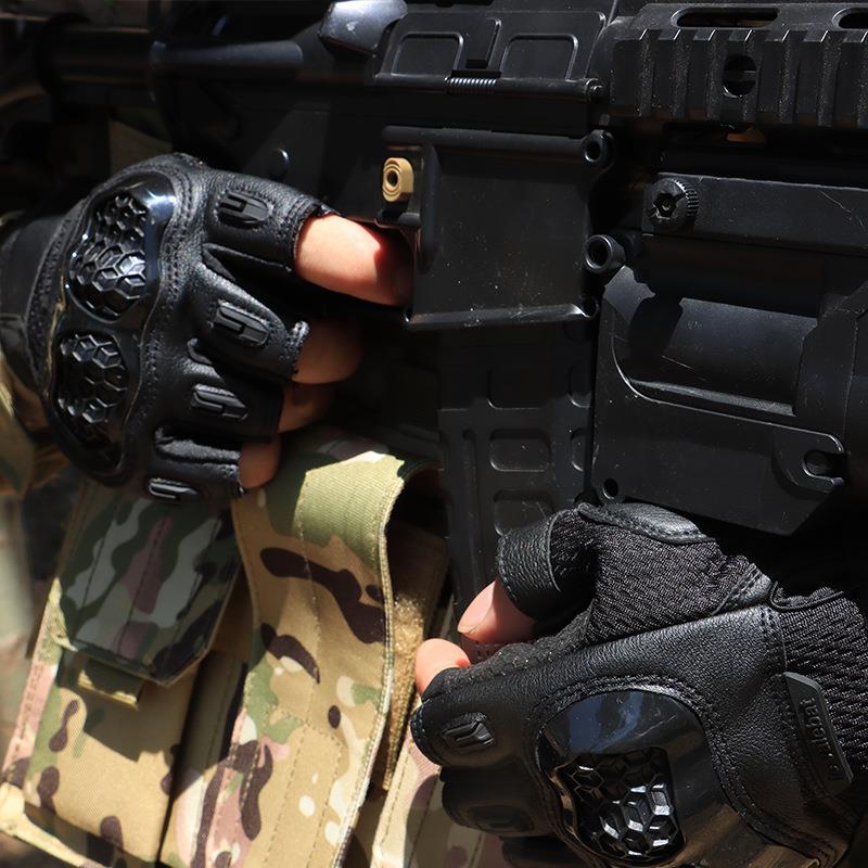 Tactical Fingerless Gloves for Men, Half Finger Leather Gloves with Knuckle Protection, for Shooting, Hunting, Airsoft, Training