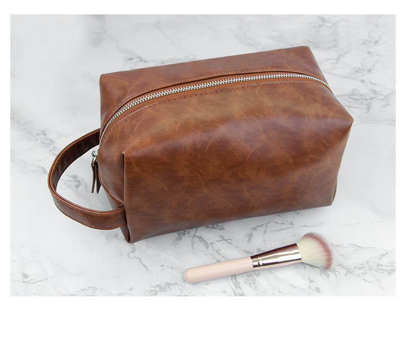 Travel Cosmetic Case for Woman Vintage PU Leather Large Capacity Makeup Organizer Bag with Secure Double Zipper
