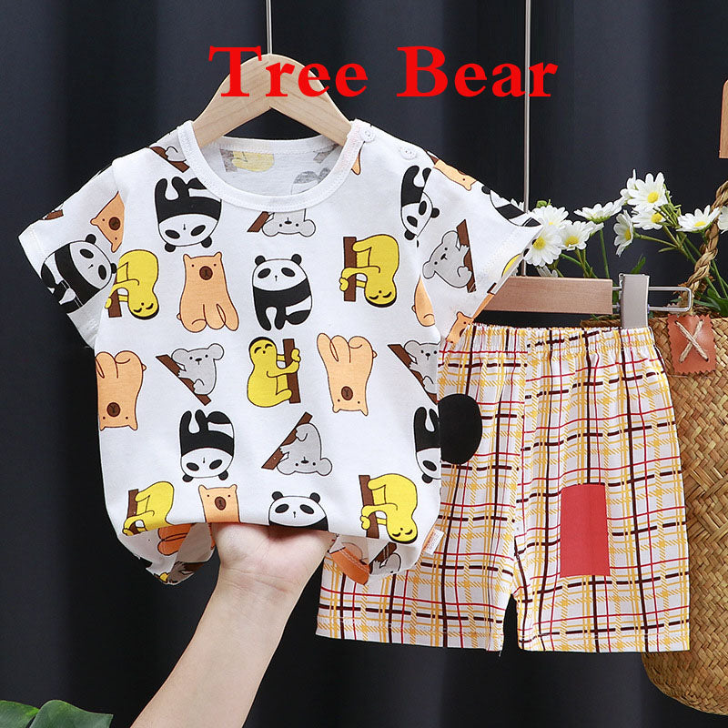 Children's short sleeved set, pure cotton girls' summer clothes, boys' t-shirts, two pieces of baby clothes, Korean version children's clothing, new style