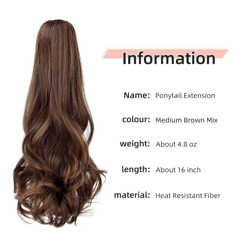 16 inch - wavy claw clip ponytail wig