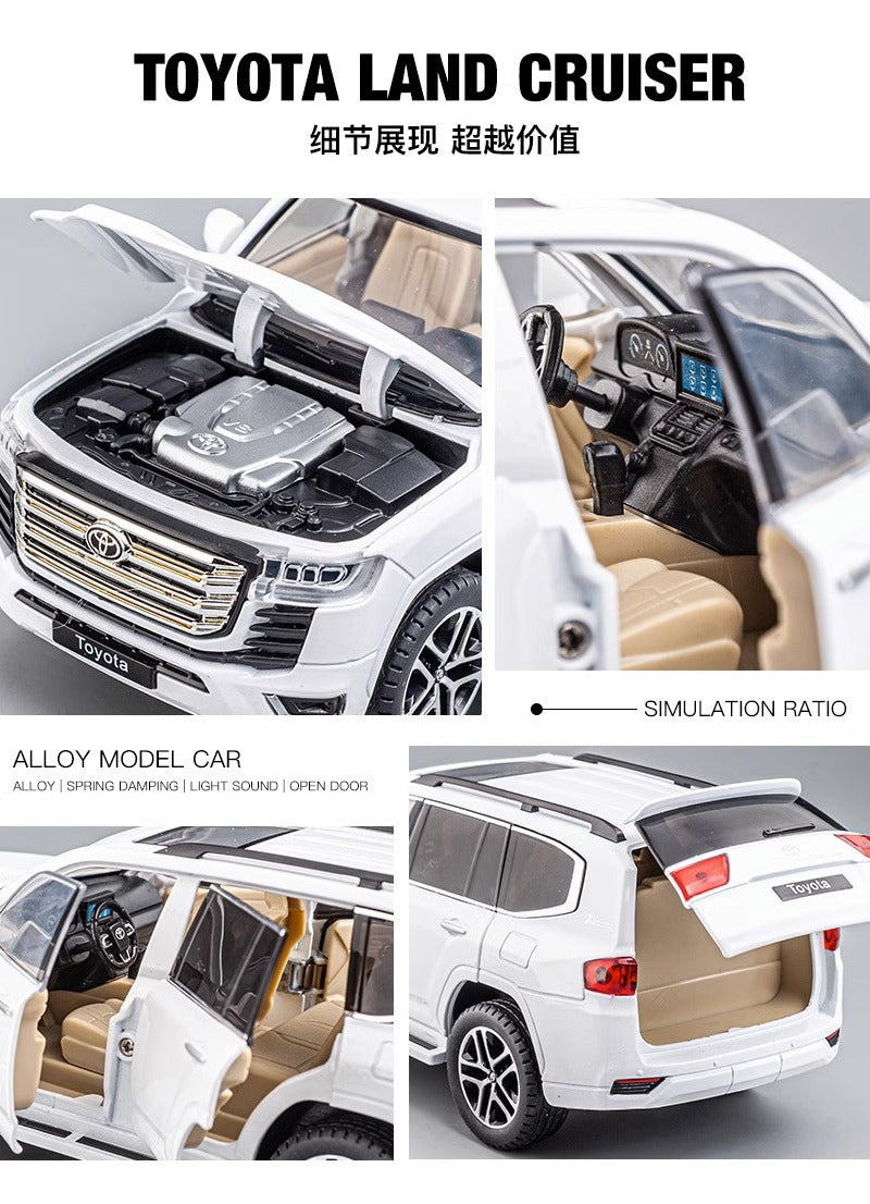 1:24 Scale Toyota Land Cruiser Diecast Model Car, Pull Back Toy Car with Sound Light, Remote Control, Openable Doors for Kids, Collectors