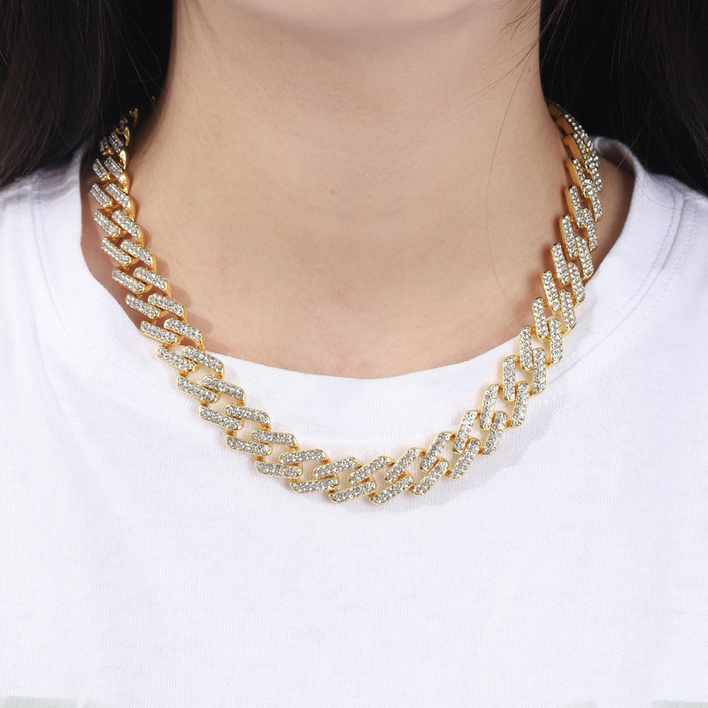 Iced Out Cuban Link Chain Necklace for Men, 14K Gold/Silver/Rose Gold Plated CZ Diamond Chain, 40/50/60cm Hip Hop Jewelry