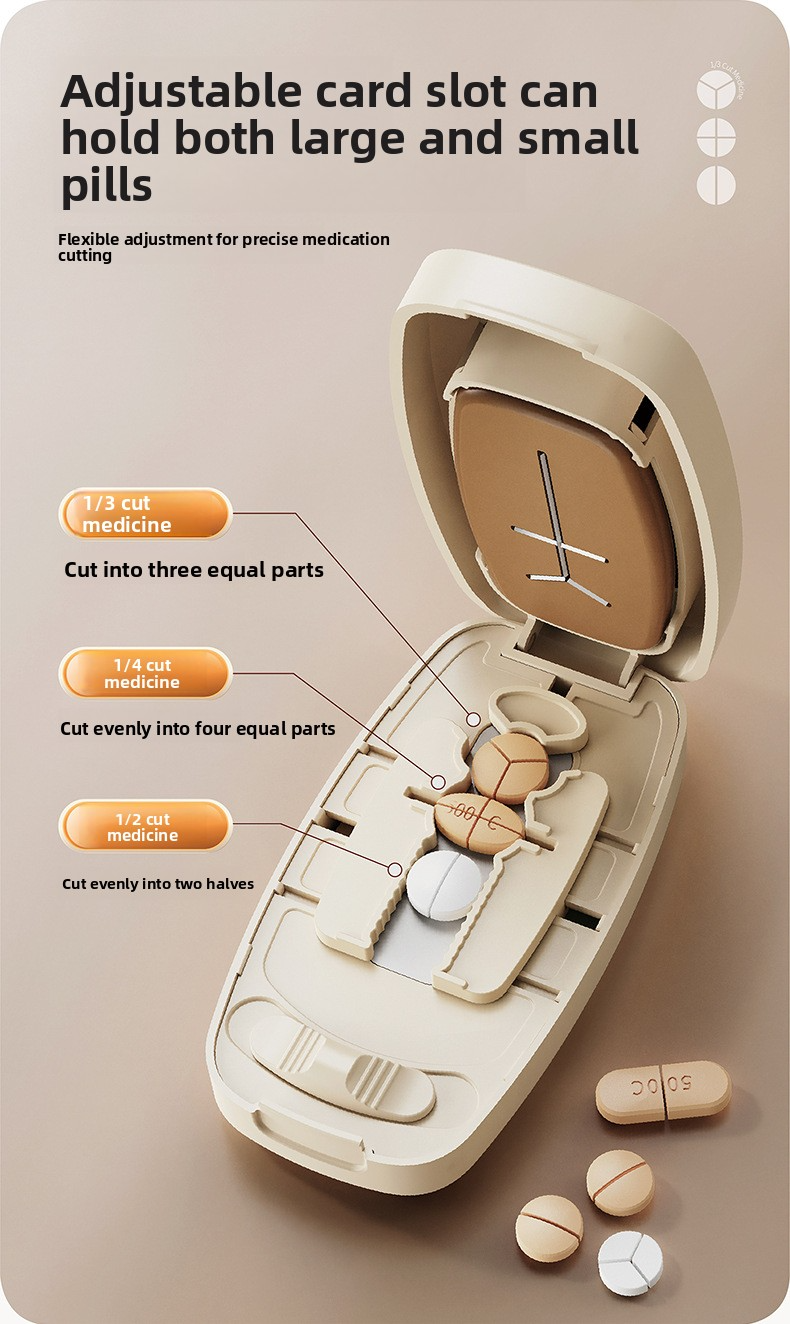 Multi functional medicine cutter, 1/4/2/3 medicine cutter, tablet and pill divider, portable dispensing box