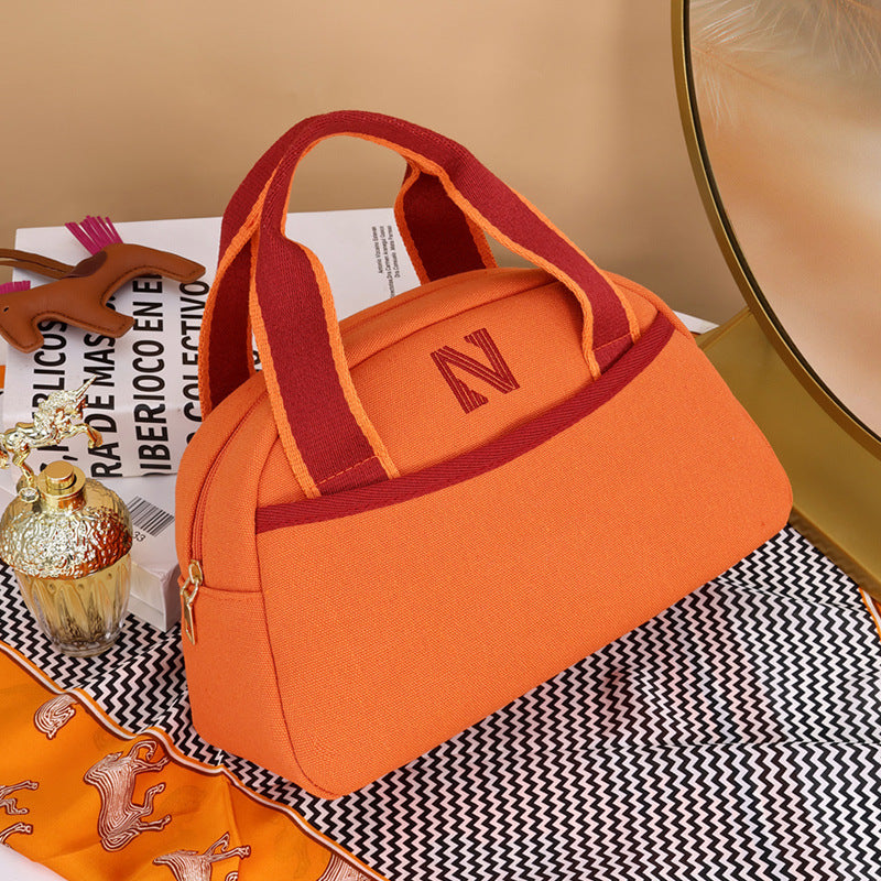 High Quality Durable Fashion Ins-Style Canvas Large Capacity Cosmetic Bag Zipper Closure Soft Handle Portable Travel Storage