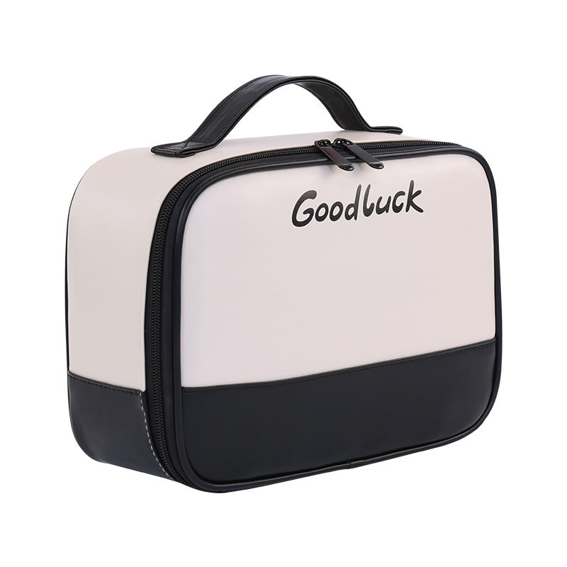 Brushes Travel Size Square Makeup Organizer Case Zipper PU Chic Two Tone Style Multiple Pockets Waterproof Portable Cosmetic