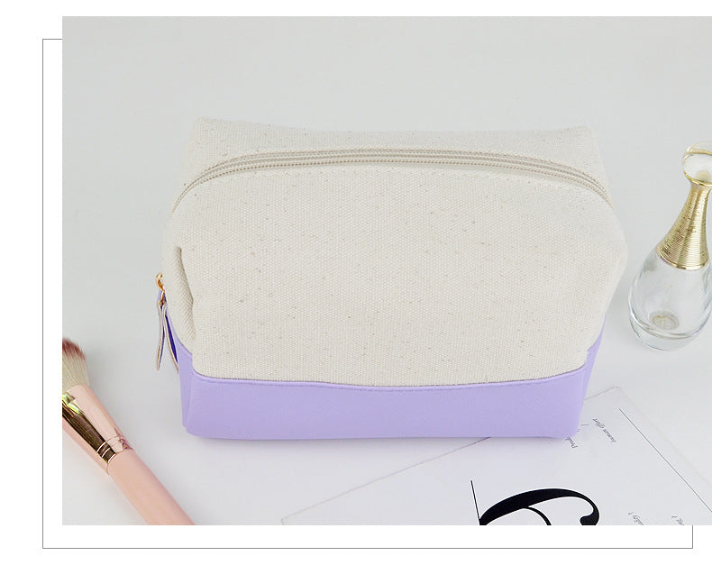 Canvas Two-Tone Cosmetic Bag, Large Capacity Zipper Toiletry Pouch, Portable Travel Makeup Organizer for Woman