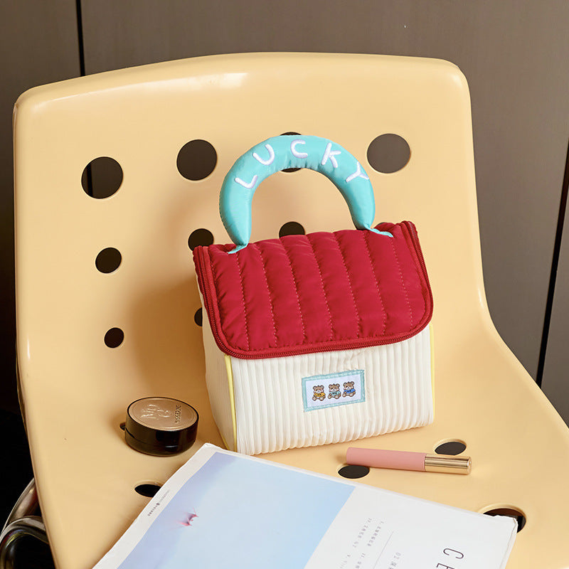 Travel Pink Fluffy Cosmetic Storage Bag Cute Cartoon Large Capacity Portable Corduroy Zipper