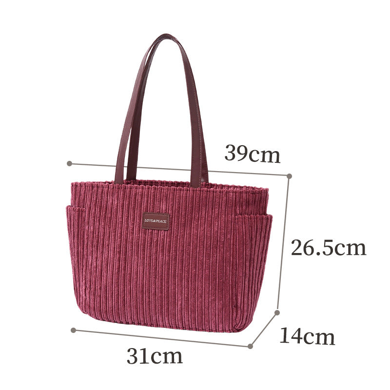 Women's Corduroy Tote Bag Large Capacity Casual Shoulder Handbag