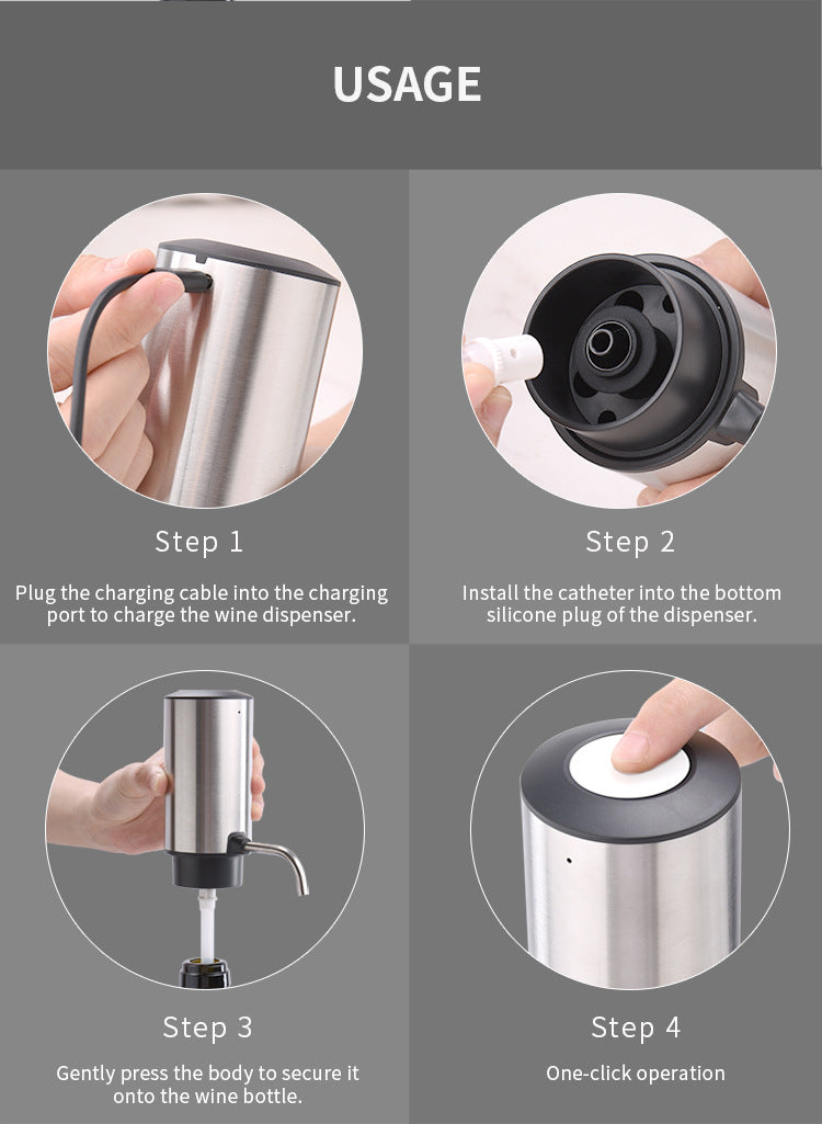 Electric Wine Aerator and Dispenser, Rechargeable One-Button Automatic Wine Pourer with Built-in Aerator, Type-C Charging
